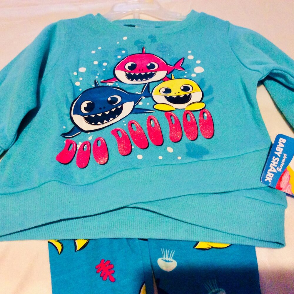 Nickelodeon IG Baby Shark Leggings Fleece Shirt Blue 12 Mos Outfit